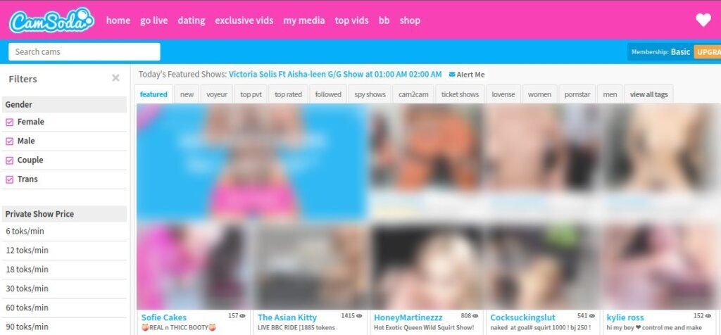 CamSoda Main Page Screenshot With Horny Webcam Girls