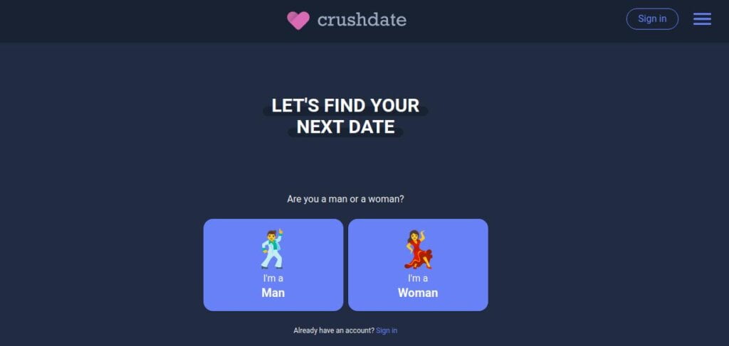 CrushDate Main Page Screenshot